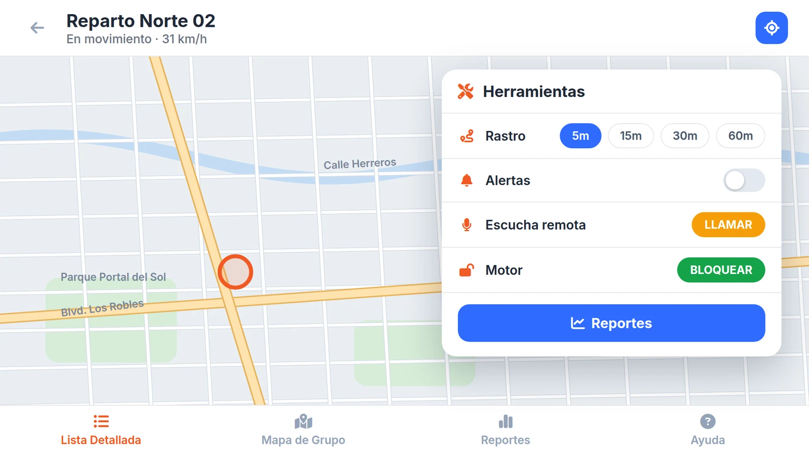 Panel de herramientas - Bloqueo remoto, micrófono espía
