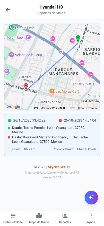 Historial de rutas - Reportes de viajes